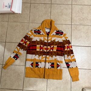 Sun + Stone Men's Zip Up Sweater - Mustard, Red, and Brown